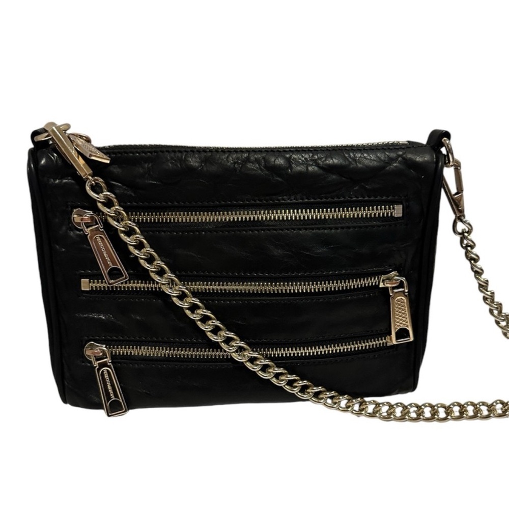 Rebecca Minkoff GUC Black Leather Multi Zip Moto Crossbody Bag
